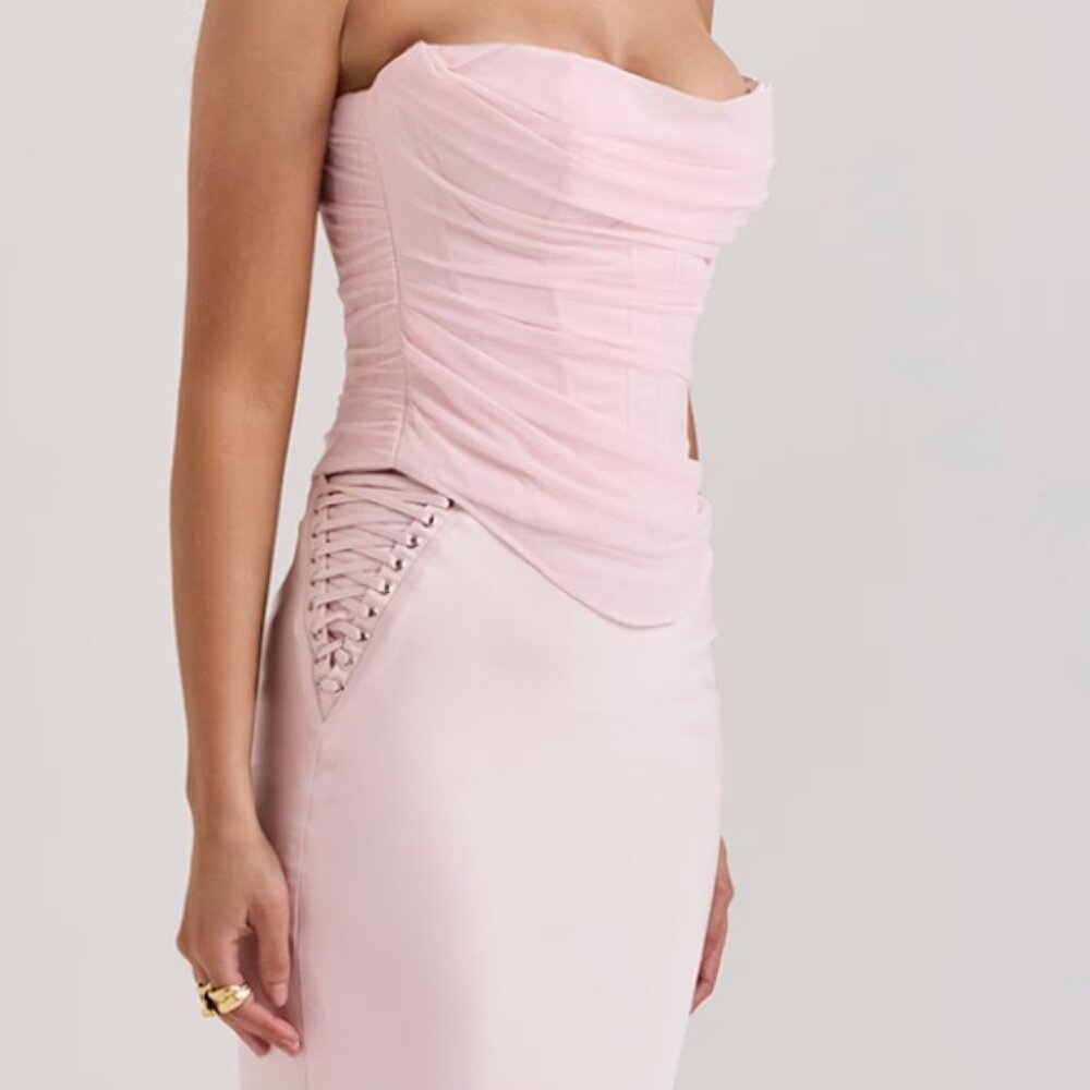 House of CB - Giuliana ballerina pink corset and satin maxi skirt